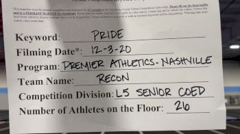 Premier Athletics Nashville - Recon [L5 Senior Coed] 2020 WSF All Star Cheer & Dance Virtual Championship