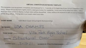 Villa Park High School [High School - High School Situational Sideline/Crowdleading Cheer] 2021 USA Virtual West Coast Spirit Championships