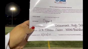 Beaumont High School [Junior Varsity Show Cheer Non Building Novice] 2021 USA Virtual Spirit Regional #3