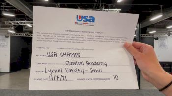 Classical Academy High School [Lyrical Varsity - Small] 2021 USA Virtual West Coast Dance Championships