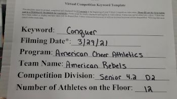 American Cheer Athletics - American Rebels [L4.2 Senior - D2] 2021 Varsity All Star Winter Virtual Competition Series: Event V