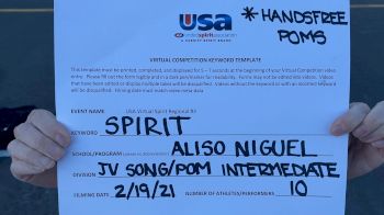 Aliso Niguel High School [Junior Varsity - Song/Pom - Intermediate] 2021 USA Virtual Spirit Regional #3