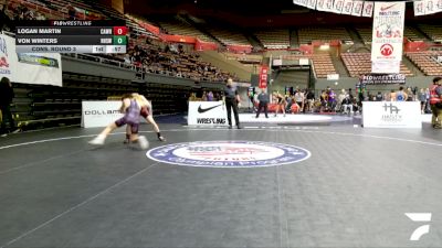 Cadet Boys Lower - 132 lbs Cons. Round 3 - Logan Martin, Calaveras Wrestling vs Von Winters, Redwood High School Wrestling