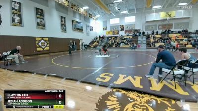 145 lbs 3rd Place Match - Jesiah Addison, Cody Middle School vs Clayton Cox, Powell Middle School