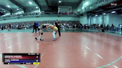 130 lbs Quarterfinal - Addison Harkins, Nixa High School Wrestling vs Tiara Korman, Missouri