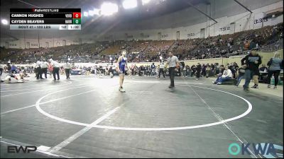 100 lbs Consi Of 16 #2 - Cannon Hughes, Verdigris Youth Wrestling vs Cayden Beavers, Harrah Little League Wrestling