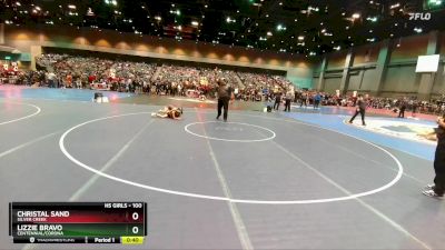 100 lbs Cons. Round 5 - Lizzie Bravo, Centennial/Corona vs Christal Sand, Silver Creek