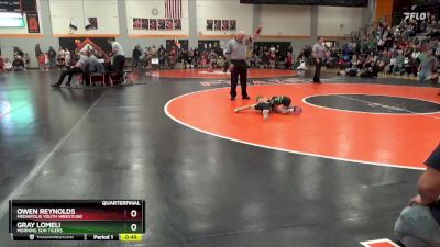 PW-6 lbs Quarterfinal - Owen Reynolds, Mediapolis Youth Wrestling vs Gray Lomeli, Morning Sun Tigers