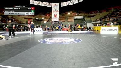 Junior Boys - 215 lbs Champ. Round 1 - Emmanuel Galicia, Redwood High School Wrestling vs Sina Hojati