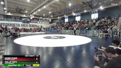 157 lbs Cons. Semi - Javier Muniz, Murrieta Valley vs Phillip Mays, Vista Murrieta