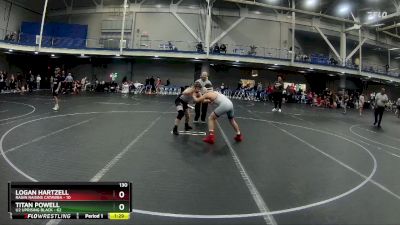 130 lbs Round 5 (6 Team) - Titan Powell, U2 Uprising Black vs Logan Hartzell, Ragin Raisins Catawba