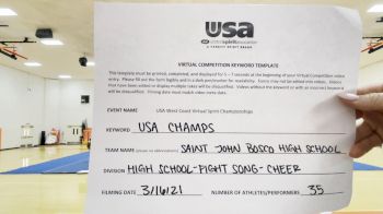 Saint John Bosco High School [High School - Fight Song - Cheer] 2021 USA Virtual West Coast Spirit Championships