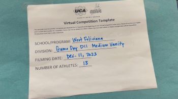 West Feliciana High School [Medium Game Day Div II] 2023 UCA & UDA December Virtual Challenge