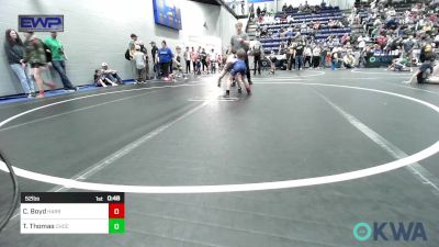 52 lbs Consolation - Caleb Boyd, Harrah Little League Wrestling vs Tyler Thomas, Choctaw Ironman Youth Wrestling