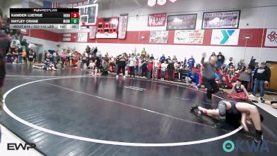 107-115 lbs Rr Rnd 2 - Kamden Luethje, Hornet Wrestling Club vs Hayley Crane, Midwest City Bombers Youth Wrestling Club