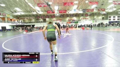 130 lbs Champ. Round 1 - Avery McCollum, Unattached- Kansas vs Valeria Acevedo-Hernandez, Texas Womens University