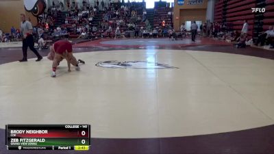 141 lbs Cons. Round 4 - Zeb Fitzgerald, Grand View (Iowa) vs Brody Neighbor, Coe