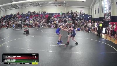 90 lbs Quarterfinal - Tyler Kowaleski, Gaston Grizzlies vs Annie Sligh, Cane Bay Cobras