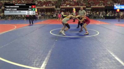 158 lbs Quarterfinal - Wyatt Cline, Fort Benton Longhorn Wrestling vs Kas Whiteman, Browning High School