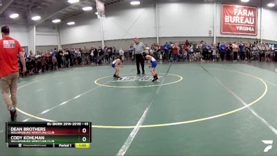 45 lbs Cons. Round 2 - Dean Brothers, Williamsburg Wrestling Club vs Cody Kohlman, Williamsburg Wrestling Club