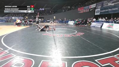 4A Boys 150 lbs Cons. Round 3 - Brooks Lister, Molalla Boys vs Roman Zickgraf, Baker / Powder Valley Boys