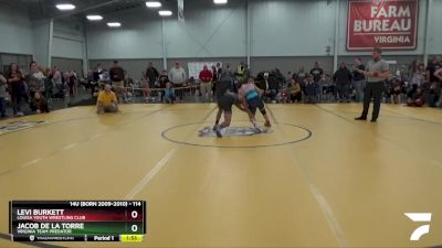 114 lbs Quarterfinal - Levi Burkett, Louisa Youth Wrestling Club vs Jacob De La Torre, Virginia Team Predator