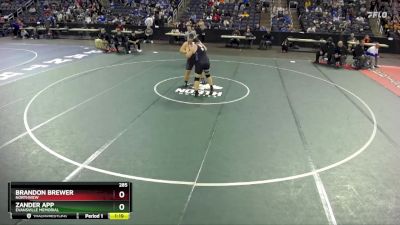 285 lbs Quarterfinal - Brandon Brewer, Northview vs Zander App, Evansville Memorial