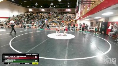 100 lbs Champ. Round 1 - Jace Reams, Dean Morgan vs Braxton Blumenshine, Riverton Middle School