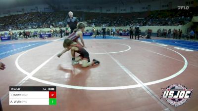 49 lbs Consi Of 16 #1 - Tripp Kerth, Weatherford Youth Wrestling vs Arielle Wylie, Tuttle Wrestling Club