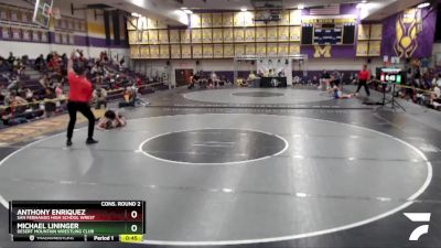 113 lbs Cons. Round 2 - Anthony Enriquez, San Fernando High School Wrest vs Michael Lininger, Desert Mountain Wrestling Club