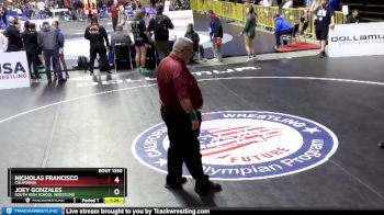 113 lbs Quarterfinal - Joey Gonzales, South High School Wrestling vs Nicholas Francisco, California