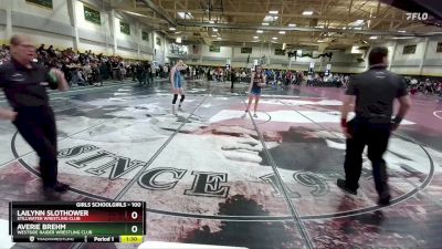 100 lbs Champ. Round 1 - Averie Brehm, Westside Raider Wrestling Club vs Lailynn Slothower, Stillwater Wrestling Club