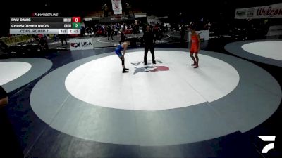 All Cadet Boys Freestyle Lower - 113 lbs Cons. Round 7 - Ryu Davis, Merced High School Wrestling vs Christopher Roos, Calabasas High School Wrestling