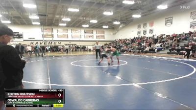 90 lbs Cons. Round 3 - Oswaldo Cabreras, Lone Star Middle School vs Kolton Knutson, Treasure Valley Catholic Schools