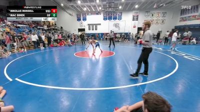 80 lbs 1st Place Match - Nikolas Russell, Wheatland vs Mac Binek, Clear Creek Middle School