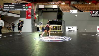 Junior Boys - 120 lbs Cons. Round 2 - Makai Van Natta, Hanford High School Wrestling vs Hunter Jakobs, Goldmine Wrestling Club