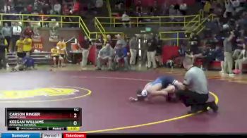 132 lbs Quarterfinal - Carson Ringer, Indian Creek vs Keegan Williams, Evansville Memorial