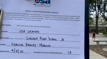 Lincoln High School [Lyrical Varsity - Medium] 2021 USA Virtual West Coast Dance Championships