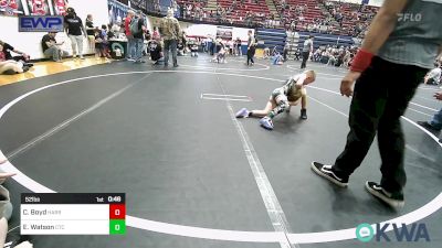 52 lbs Quarterfinal - Caleb Boyd, Harrah Little League Wrestling vs Elliott Watson, Comanche Takedown Club