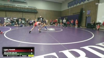 105 lbs Round 4 (6 Team) - Braxton Delay, Thermopolis Middle School vs Cody Yeager, Lusk