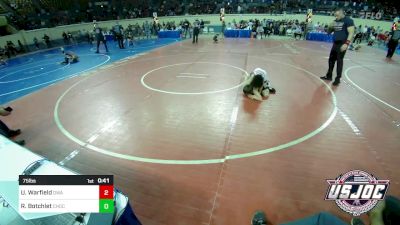 75 lbs 3rd Place - Uriah Warfield, Oklahoma Wrestling Academy vs Reid Botchlet, Choctaw Ironman Youth Wrestling