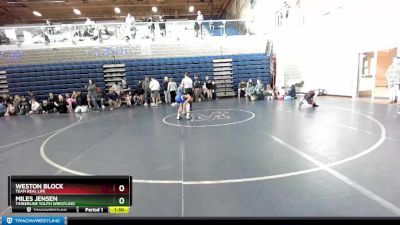 90 lbs Cons. Round 1 - Miles Jensen, Timberline Youth Wrestling vs Weston Block, Team Real Life