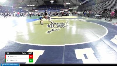 130 lbs Cons. Semi - Noah Free, Lake Stevens Wrestling Club vs Aiden Lopez, Damaged Ear Wrestling Club