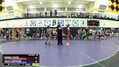 92 lbs Quarterfinal - Marcel Coatie, New Castle Youth Wrestling Club vs Rocco Cartalino, Midwest Regional Training Center