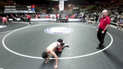 100 lbs Victor Lugo, SDIKWA - San Diego-Imperial Kids Wrestling Association vs Angelo Cruz, SAWA - Sacramento Area Wrestling Association