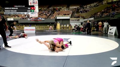 Junior Girls - 155 lbs Cons. Semis - Hanah Keller, Ukiah High School Wrestling vs Arielle Zeidler, Petaluma Wrestling Club