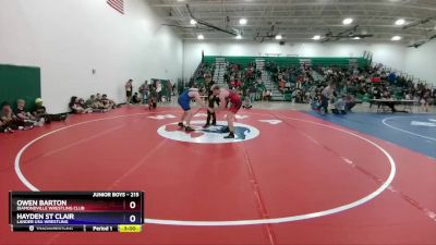 215 lbs Quarterfinal - Owen Barton, Diamondville Wrestling Club vs Hayden St Clair, Lander USA Wrestling