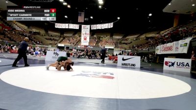 Cadet Boys Lower - 100 lbs Champ. Round 2 - Jose Medina, Merced High School Wrestling vs Wyatt Carnrite, Poway Wrestling