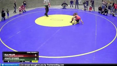 43 lbs Cons. Round 5 - Monte Eichner, Klamath Basin Warriors Wrestli vs Isla Miller, Illinois Valley Youth Wrestlin