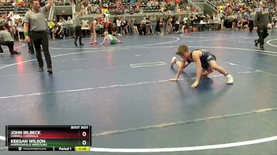 100 lbs Cons. Round 3 - Keegan Wilson, Harrisonville Wrestling vs John Irlbeck, Carroll Cardinals